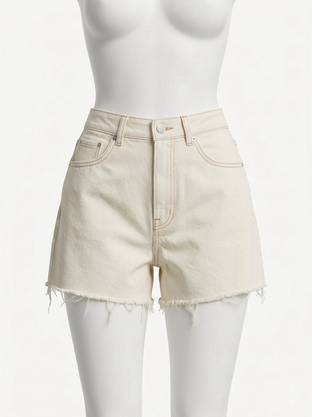 Zara Cream High-Rise Frayed Hem Denim Shorts
